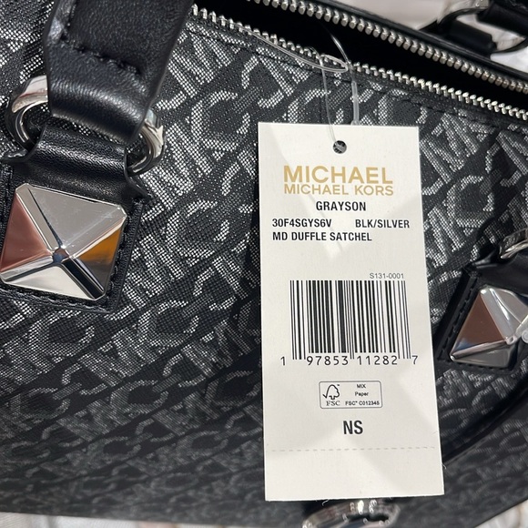 MICHAEL KORS Grayson Medium Metallic Empire Monogram Duffle Satchel
BLK/SILVER - Picture 12 of 16
